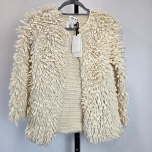 NWT Bonpoint Couture Cardigan Sweater Jacket Alpaca Mohair Wool Fuzzy Cream 12